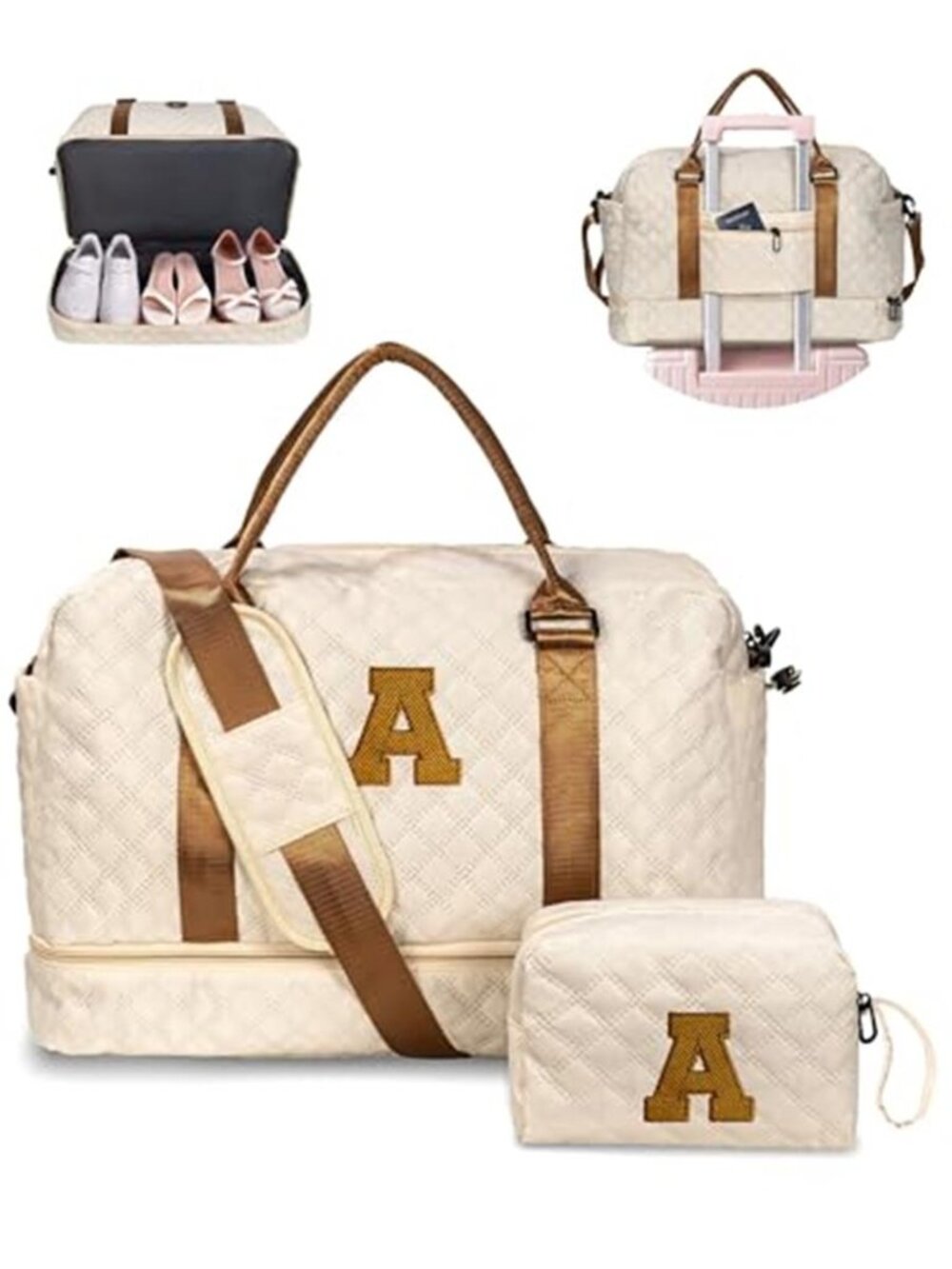 Personalized Letter A Duffle Bag Shoe Compartment Travel Weekender Gym Tote Bag